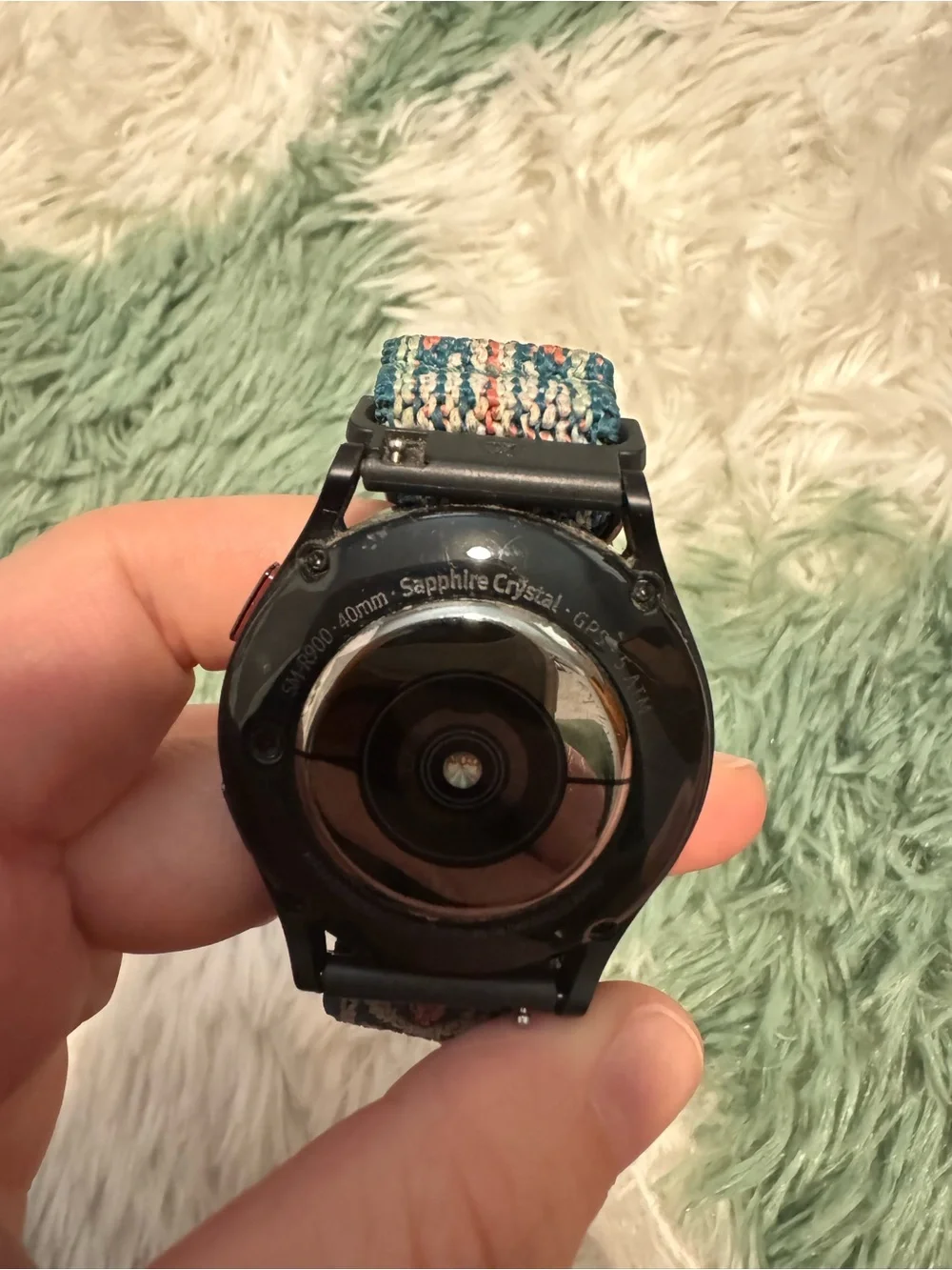 Samsung Galaxy Watch 5 with Teal and Coral Woven Band